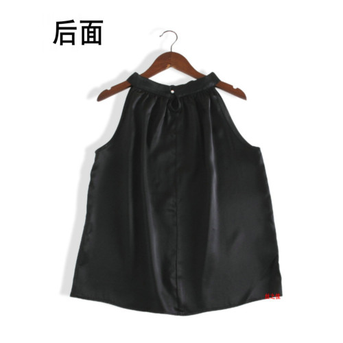 100%桑蠶絲上衣吊帶衫女士背心紐釦背心素縐緞無袖套頭衫掛脖