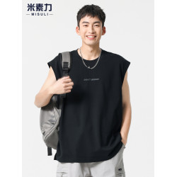 夏季透氣印花背心男ins潮流時尚百搭無袖T恤上衣涼感跨欄運動坎肩