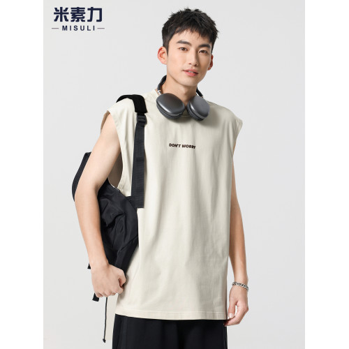 夏季透氣印花背心男ins潮流時尚百搭無袖T恤上衣涼感跨欄運動坎肩