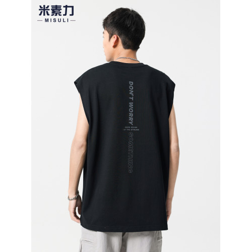 夏季透氣印花背心男ins潮流時尚百搭無袖T恤上衣涼感跨欄運動坎肩