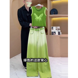 歐貨休閒運動套裝女夏季2025新款時尚洋氣設計感假兩件背心兩件套