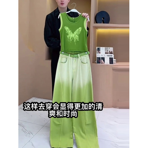 歐貨休閒運動套裝女夏季2025新款時尚洋氣設計感假兩件背心兩件套