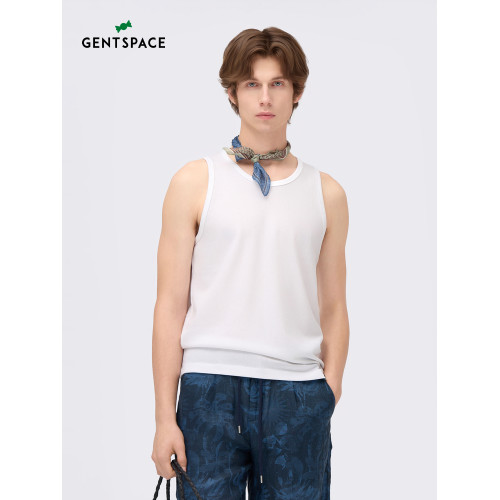 GENTSPACE2025夏新品簡約圓領基礎白色肌理感休閒背心 GENTSPACE2025夏新品簡約圓領基礎白色肌理感休閒背心