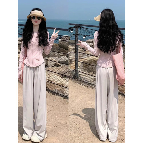 瑜伽服冰絲防曬衣休閒運動套裝女夏季2025新款修身顯瘦時尚兩件套