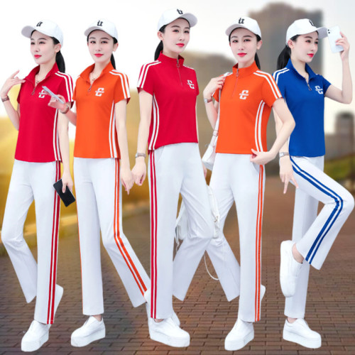運動套裝女夏季2025新款薄時尚洋氣寬松冰絲短袖跑步服休閒兩件套