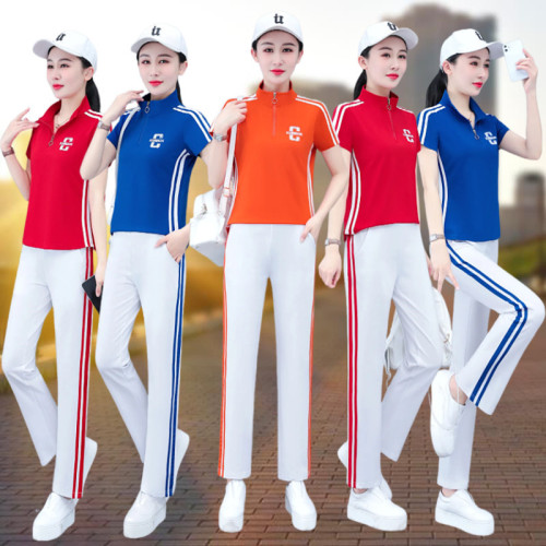 運動套裝女夏季2025新款薄時尚洋氣寬松冰絲短袖跑步服休閒兩件套