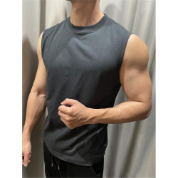 男士夏季純棉寬松透氣大碼背心 健身訓練跑步戶外運動美式坎肩