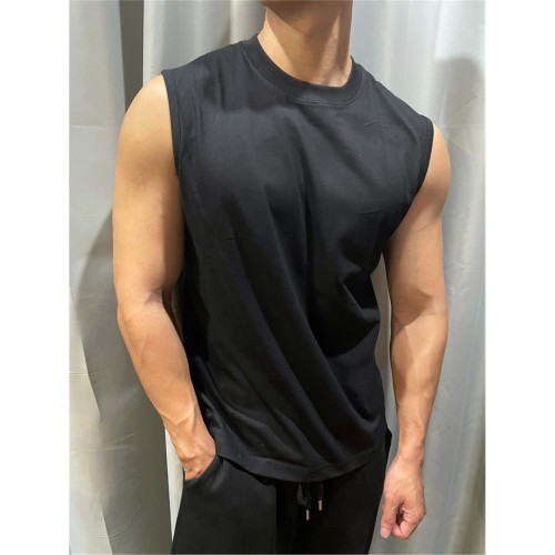 男士夏季純棉寬松透氣大碼背心 健身訓練跑步戶外運動美式坎肩