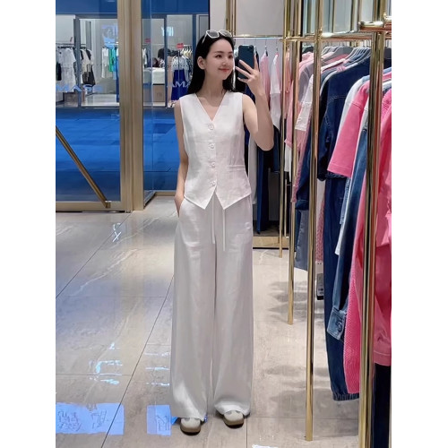 歐貨運動套裝女2025新款夏季時尚洋氣減齡無袖馬甲濶腿褲兩件套潮
