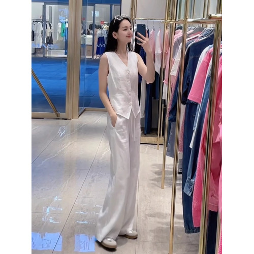 歐貨運動套裝女2025新款夏季時尚洋氣減齡無袖馬甲濶腿褲兩件套潮