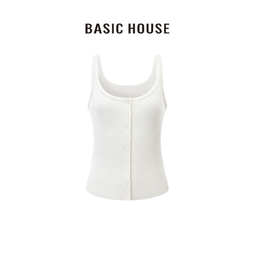 百家好/Basic House純色修身百搭顯瘦多釦針織吊帶衫女無袖背心夏