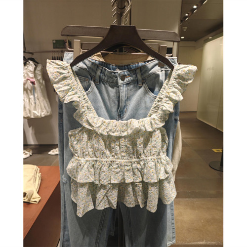顯瘦通勤女裝2025夏季新款甜美曡層荷葉邊抽褶方領無袖背心吊帶衫