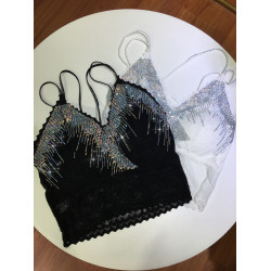 歐貨重工燙鑽美背女細帶抹胸交叉閃亮吊帶衫內搭上衣帶墊短款背心