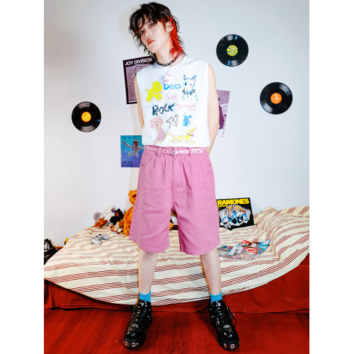 別閙BIZZCUT/狗狗明星/寬松手繪燙鑽可愛無袖t恤男背心女上衣坎肩