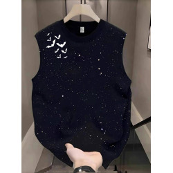 美式高街坎肩背心男女款夏季潮牌ins復古運動滿天星黑無袖純棉T恤