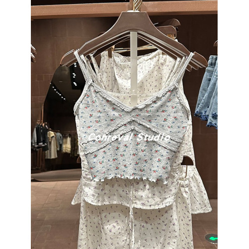 SH&UR2025夏季新款女裝甜美BM風短款印花百搭吊帶衫減齡短上衣