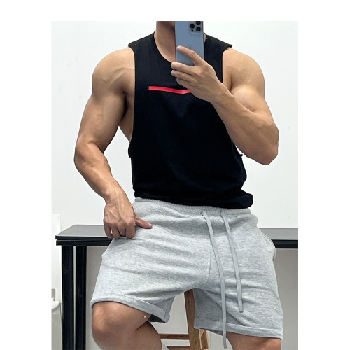 深挖純棉顯身材!卷邊運動背心體育生健身運動男潮寬松無袖T恤性感