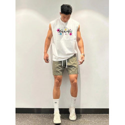 大碼300斤美式潮牌印花背心男裝夏季寬松休閒無袖T恤上衣汗衫體恤