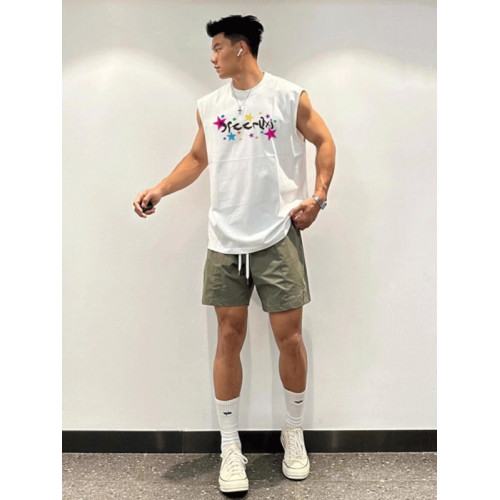 大碼300斤美式潮牌印花背心男裝夏季寬松休閒無袖T恤上衣汗衫體恤