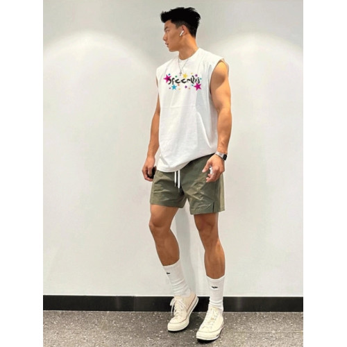 大碼300斤美式潮牌印花背心男裝夏季寬松休閒無袖T恤上衣汗衫體恤