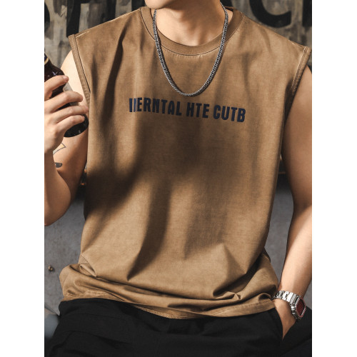 美式休閒無袖背心男加大碼運動無袖t恤寬松坎肩百搭健身服上衣潮
