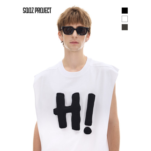 SQQZ PROJECT春夏300G立體H!塞棉撞色字母寬松圓領無袖背心情侶款