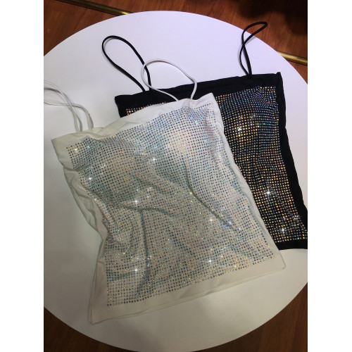 歐貨重工燙鑽背心女美背顯瘦吊帶衫細帶冰絲內搭外穿抹胸墊上衣夏