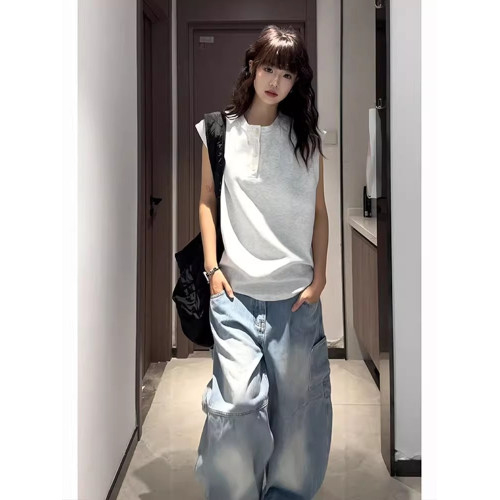 cleanfit亨利領背心男夏季薄款美式重磅無袖t恤休閒運動坎肩汗衫