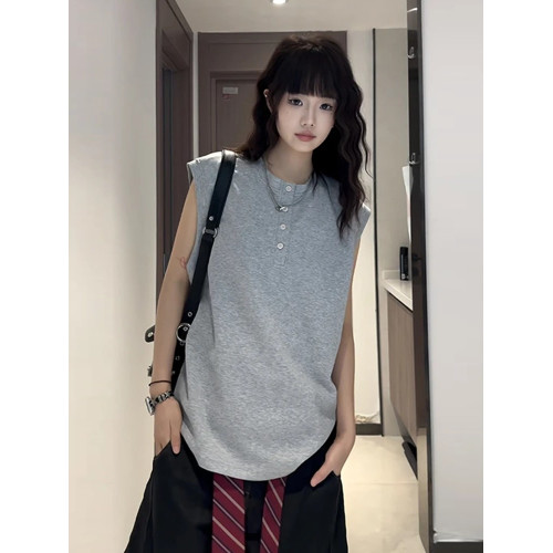cleanfit亨利領背心男夏季薄款美式重磅無袖t恤休閒運動坎肩汗衫