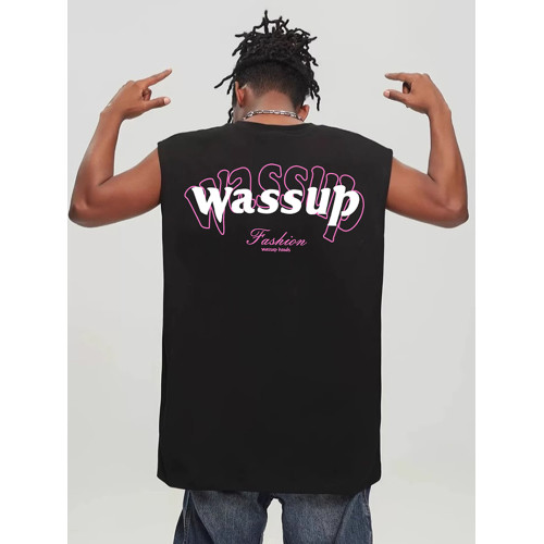 WASSUP潮牌美式字母坎肩背心男情侶夏季2025新款純棉運動無袖T恤