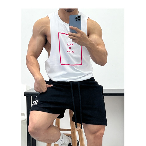 深挖純棉顯身材!體育生卷邊運動背心健身運動男潮修身無袖T恤性感