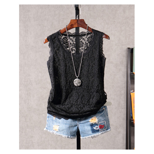 春夏新款韓版白色短款無袖蕾絲小背心外穿女修身顯瘦打底衫吊帶衫