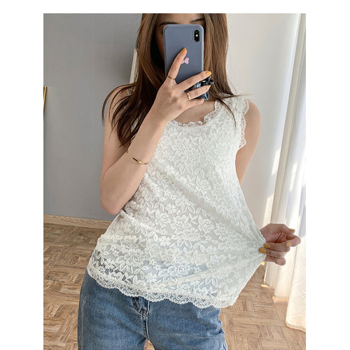 春夏新款韓版白色短款無袖蕾絲小背心外穿女修身顯瘦打底衫吊帶衫