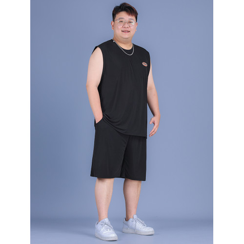 短袖t恤男坎肩背心胖子寬松休閒運動套裝夏季無袖速乾冰絲運動服