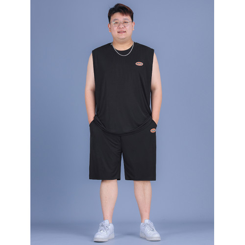 短袖t恤男坎肩背心胖子寬松休閒運動套裝夏季無袖速乾冰絲運動服