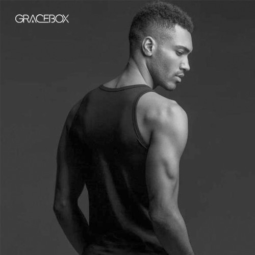 GraceBox男款背心萊卡圓領修身版無標純色無袖外穿工字打底背心