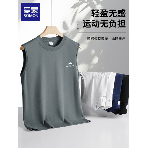 羅矇純棉重磅無袖背心男夏季2025新款高級痞帥風寬肩坎肩上衣t恤