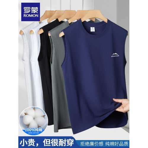 羅矇純棉重磅無袖背心男夏季2025新款高級痞帥風寬肩坎肩上衣t恤