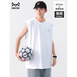 貓人印花涼感汗背心男夏季新款寬松圓領運動無袖T恤吸溼透氣坎肩