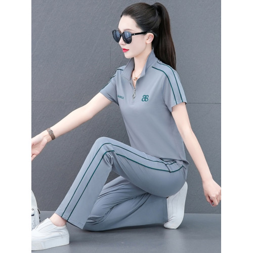 恒源祥彩羊品牌運動套裝女夏裝時尚洋氣跑步短袖冰絲氣質休閒服薄