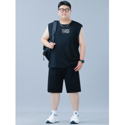 背心運動套裝男士2025夏季新款坎肩無袖t恤加肥加大碼寬松短褲潮