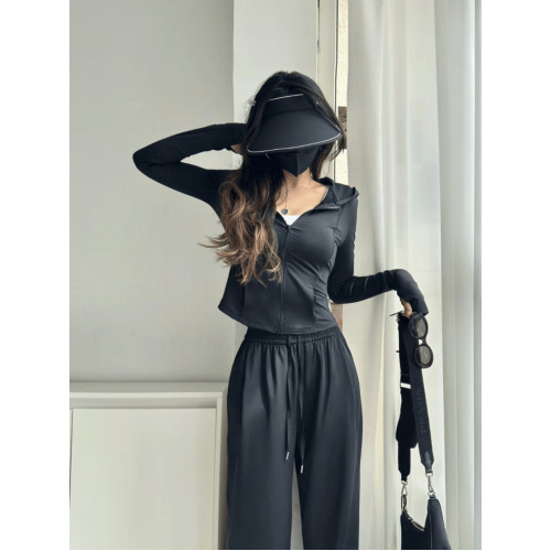 瑜伽服冰絲防曬衣休閒運動套裝女夏季2025新款修身顯瘦洋氣兩件套