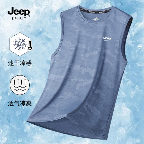 JEEP吉普無袖t恤男士夏季新款冰絲速乾透氣跑步運動健身休閒背心