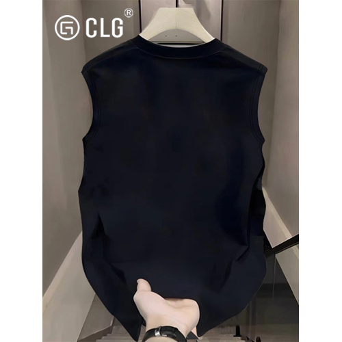 香港CLG潮牌美式運動背心男夏季新款寬松無袖透氣休閒籃球健身T恤