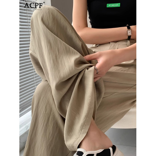 寬松休閒褲女夏季新款時尚舒適柔軟顯瘦垂感高腰簡約薄款直筒褲子