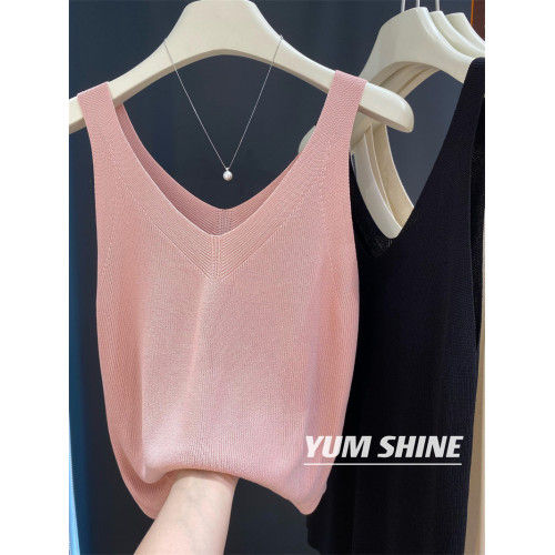 夏季V領冰絲吊帶衫露鎖骨純色襯衫內搭打底衫無袖上衣爆款背心