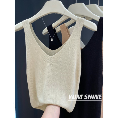 夏季V領冰絲吊帶衫露鎖骨純色襯衫內搭打底衫無袖上衣爆款背心