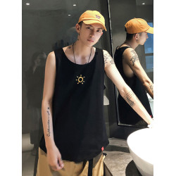 潮牌外穿背心二股二道跨欄兩根筋運動男土青少年吊帶褂頭無袖T恤