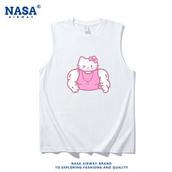 NASA聯名粉色kitty貓肌肉版創意純棉背心男女生搞怪健身無袖坎肩