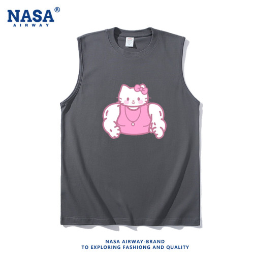 NASA聯名粉色kitty貓肌肉版創意純棉背心男女生搞怪健身無袖坎肩